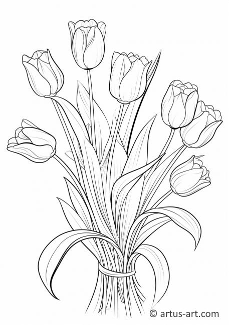 Página para colorear de ramo de tulipanes